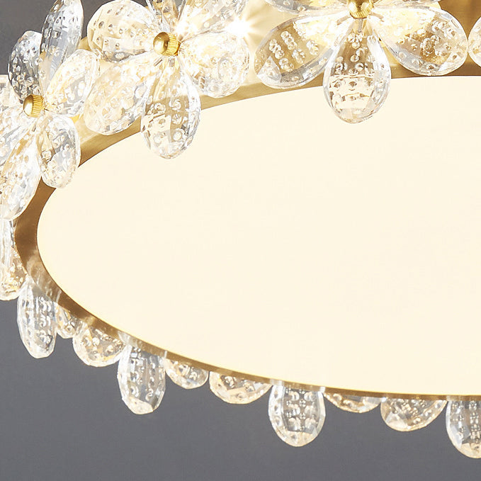 Modern Luxury Petal Round Copper Acrylic Crystal LED Flush Mount Ceiling Light For Bedroom