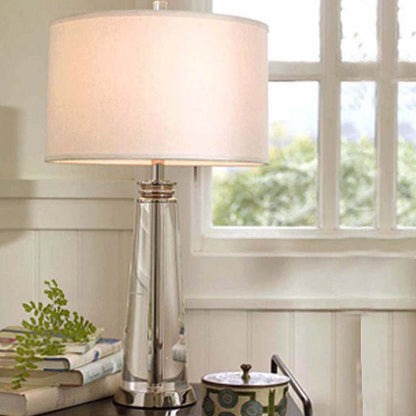 Contemporary Scandinavian Frustum Cone Crystal Fabric 1-Light Table Lamp For Bedroom