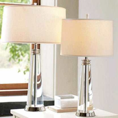 Contemporary Scandinavian Frustum Cone Crystal Fabric 1-Light Table Lamp For Bedroom