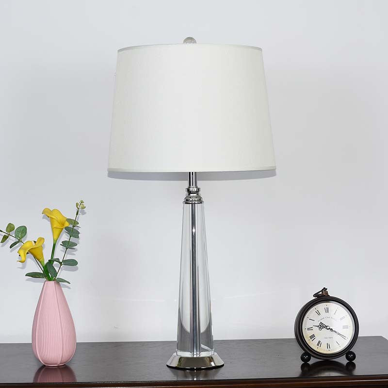 Contemporary Scandinavian Frustum Cone Crystal Fabric 1-Light Table Lamp For Bedroom