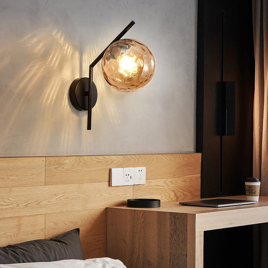 Traditional European Sphere Iron Glass 1-Light Wall Sconce Lamp For Bedroom