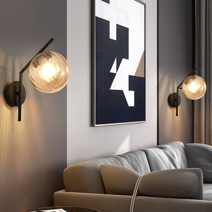 Traditional European Sphere Iron Glass 1-Light Wall Sconce Lamp For Bedroom
