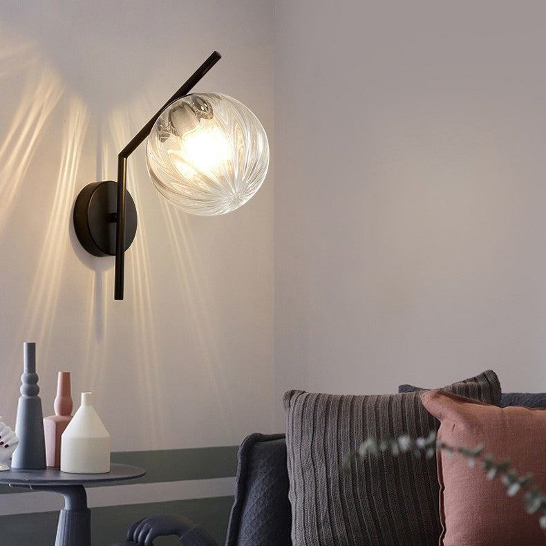 Traditional European Sphere Iron Glass 1-Light Wall Sconce Lamp For Bedroom