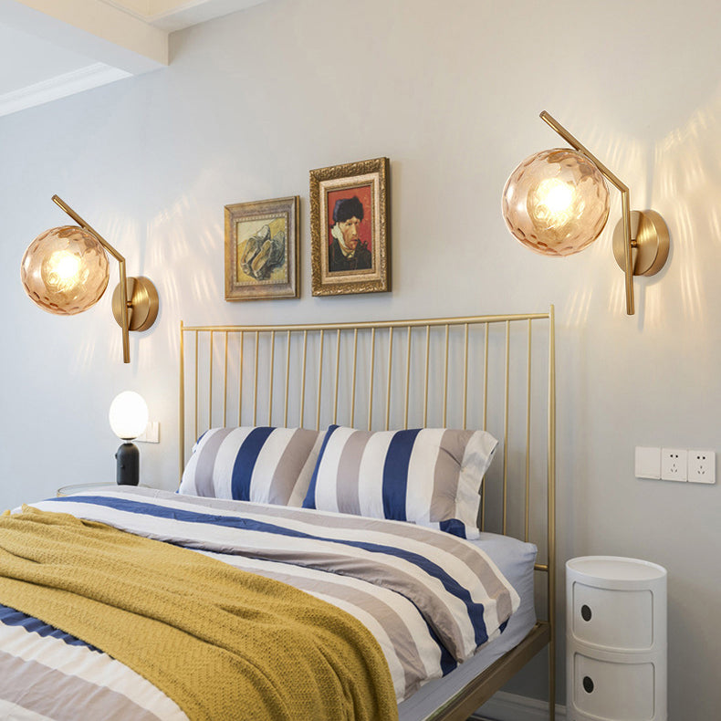 Traditional European Sphere Iron Glass 1-Light Wall Sconce Lamp For Bedroom