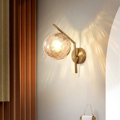 Traditional European Sphere Iron Glass 1-Light Wall Sconce Lamp For Bedroom