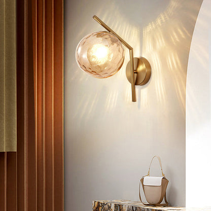 Traditional European Sphere Iron Glass 1-Light Wall Sconce Lamp For Bedroom