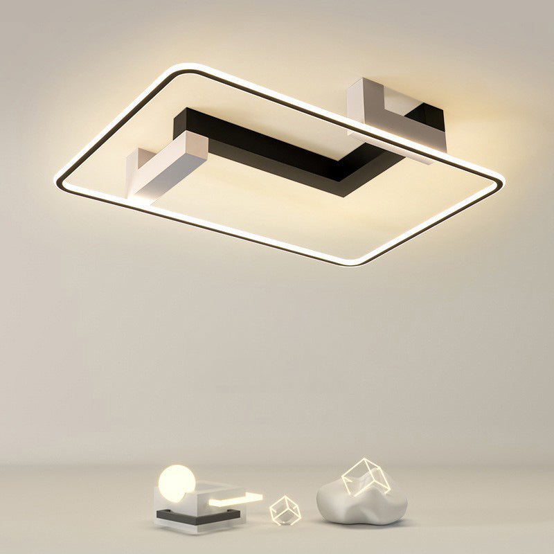 Contemporary Creative Rectangular Acrylic Iron Aluminum LED Semi-Flush Mount Ceiling Light For Living Room
