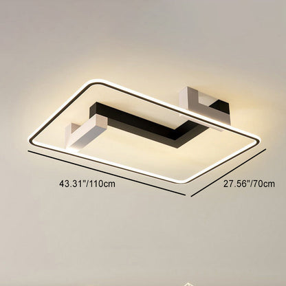 Contemporary Creative Rectangular Acrylic Iron Aluminum LED Semi-Flush Mount Ceiling Light For Living Room
