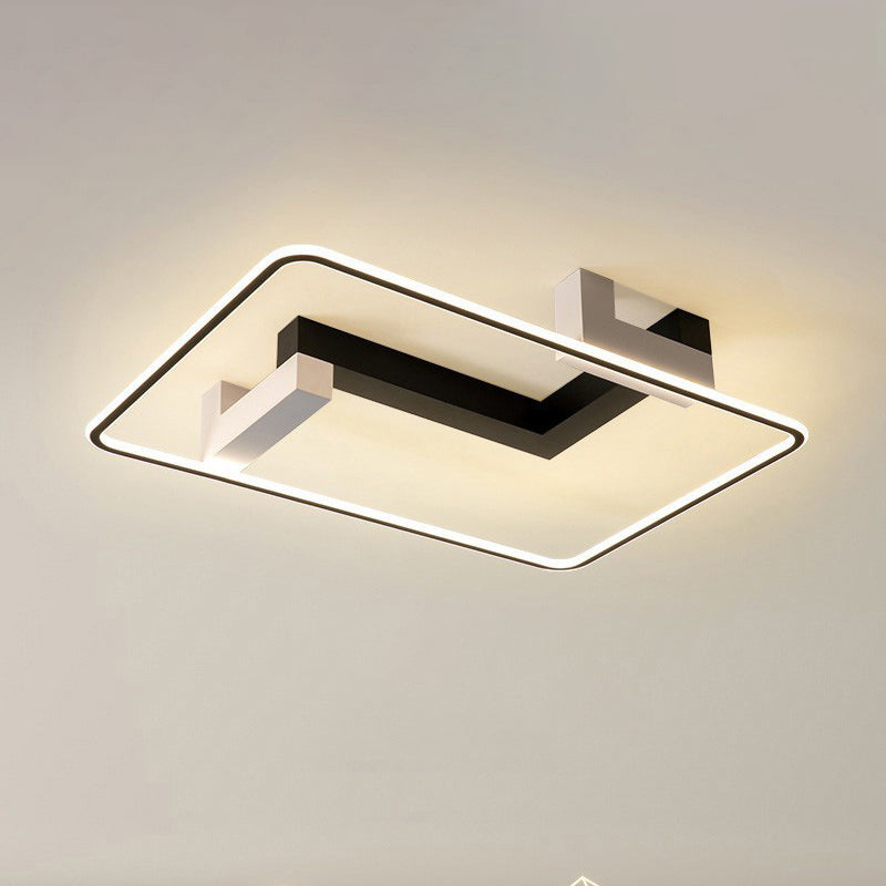 Contemporary Creative Rectangular Acrylic Iron Aluminum LED Semi-Flush Mount Ceiling Light For Living Room