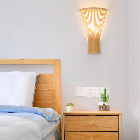 Traditional Chinese Trapezoid Bamboo 1-Light Wall Sconce Lamp For Bedroom