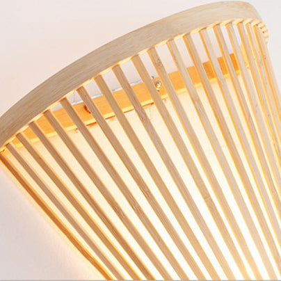 Traditional Chinese Trapezoid Bamboo 1-Light Wall Sconce Lamp For Bedroom