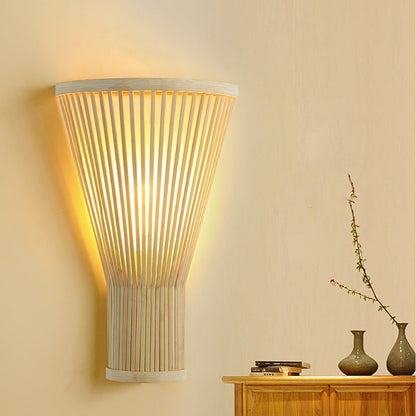 Traditional Chinese Trapezoid Bamboo 1-Light Wall Sconce Lamp For Bedroom