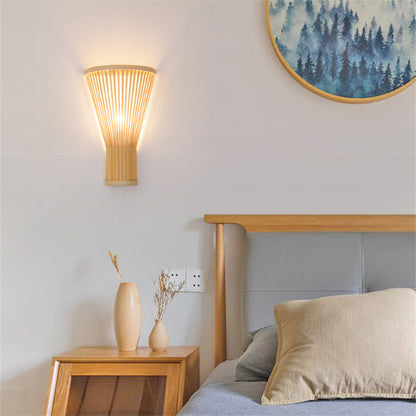 Traditional Chinese Trapezoid Bamboo 1-Light Wall Sconce Lamp For Bedroom