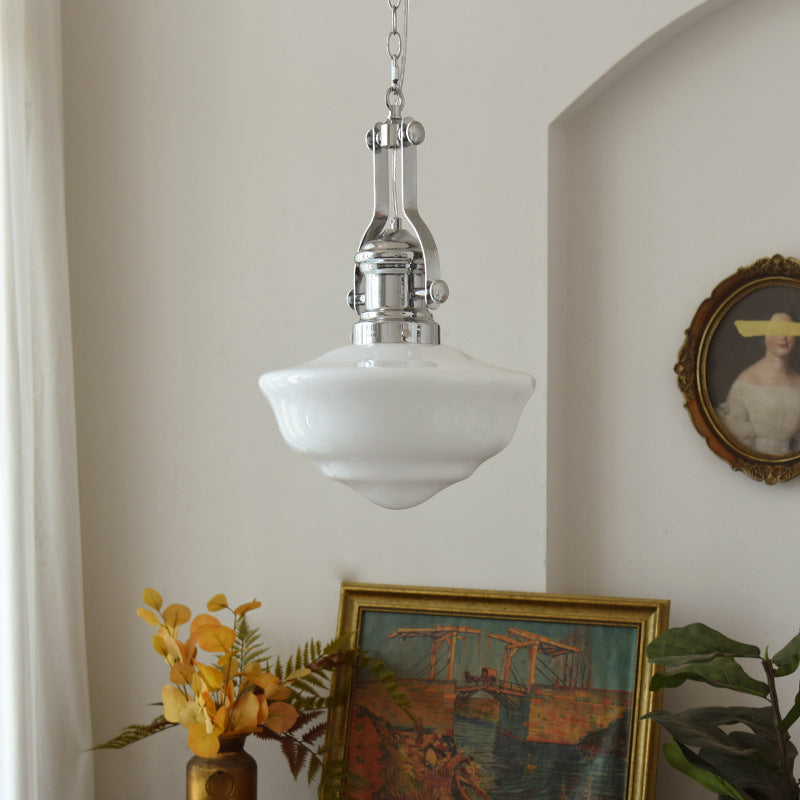 Modern Mid-Century Cone Iron Glass 1-Light Pendant Light For Living Room