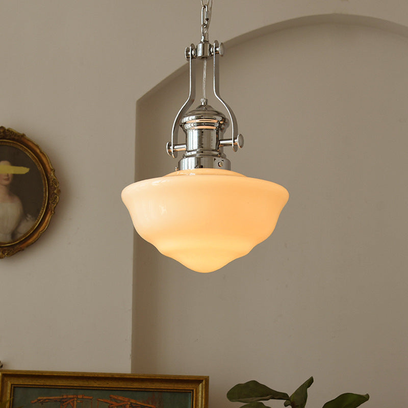 Modern Mid-Century Cone Iron Glass 1-Light Pendant Light For Living Room