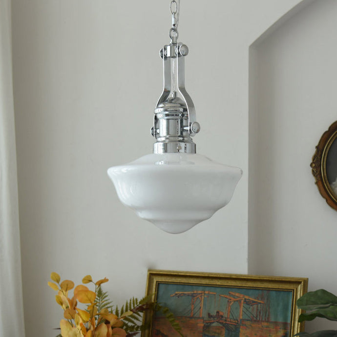 Modern Mid-Century Cone Iron Glass 1-Light Pendant Light For Living Room