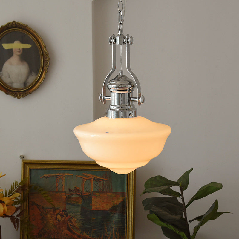 Modern Mid-Century Cone Iron Glass 1-Light Pendant Light For Living Room