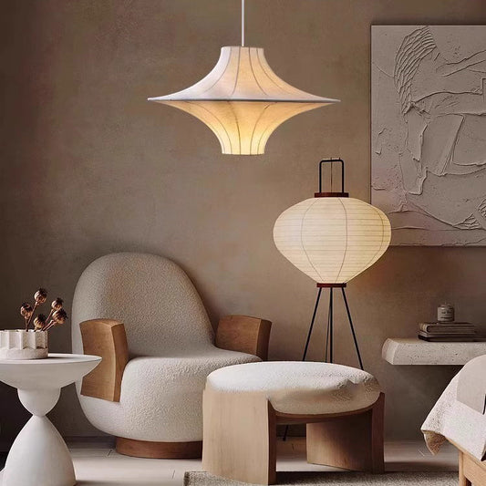 Traditional Japanese Flying Saucer Iron Silk 2/3 Light Pendant Light For Living Room