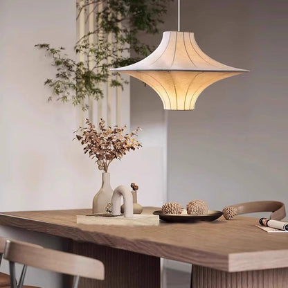 Traditional Japanese Flying Saucer Iron Silk 2/3 Light Pendant Light For Living Room