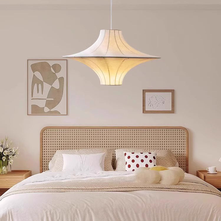 Traditional Japanese Flying Saucer Iron Silk 2/3 Light Pendant Light For Living Room