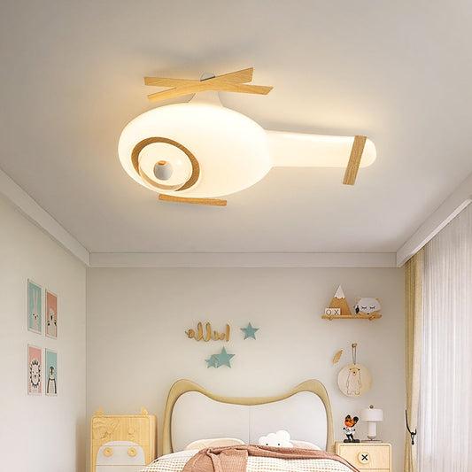 Contemporary Creative Kids Helicopter Iron Acrylic LED Flush Mount Ceiling Light For Bedroom