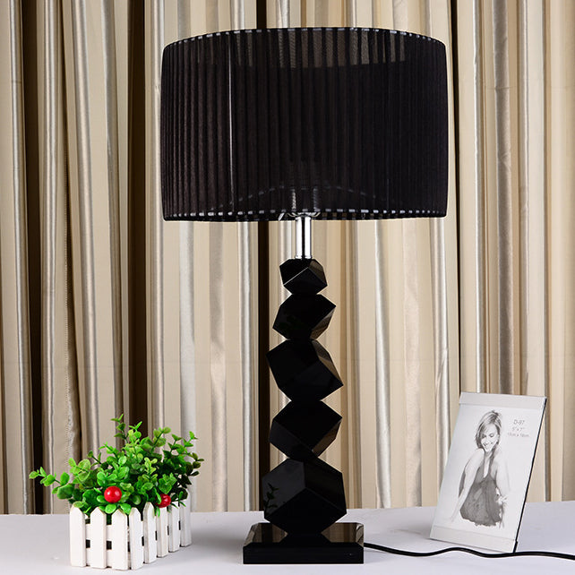 Modern Luxury Cylinder Metal Crystal Fabric 1-Light Table Lamp For Bedroom