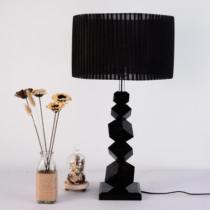 Modern Luxury Cylinder Metal Crystal Fabric 1-Light Table Lamp For Bedroom