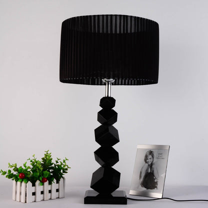Modern Luxury Cylinder Metal Crystal Fabric 1-Light Table Lamp For Bedroom