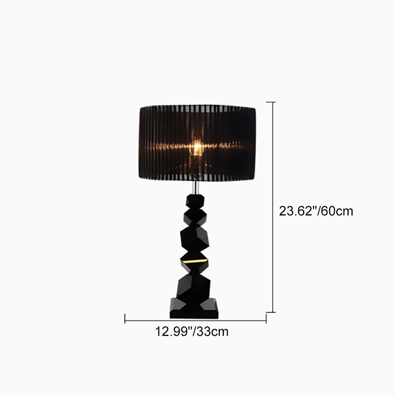 Modern Luxury Cylinder Metal Crystal Fabric 1-Light Table Lamp For Bedroom