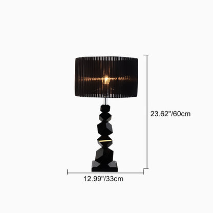 Modern Luxury Cylinder Metal Crystal Fabric 1-Light Table Lamp For Bedroom