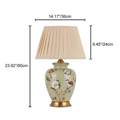 Traditional Chinese Cone Lampshade Ceramic Fabric Iron 1-Light Table Lamp For Living Room