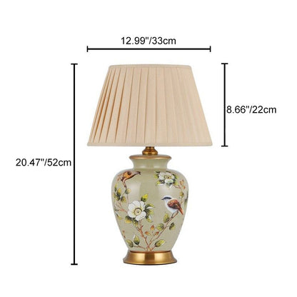 Traditional Chinese Cone Lampshade Ceramic Fabric Iron 1-Light Table Lamp For Living Room