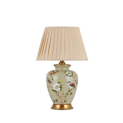 Traditional Chinese Cone Lampshade Ceramic Fabric Iron 1-Light Table Lamp For Living Room
