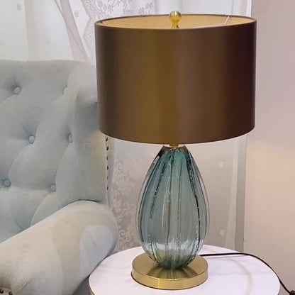 Modern Luxury Cylinder Glaze Iron Fabric 1-Light Table Lamp For Bedroom