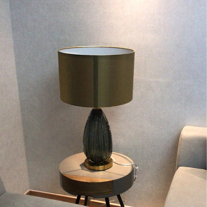 Modern Luxury Cylinder Glaze Iron Fabric 1-Light Table Lamp For Bedroom