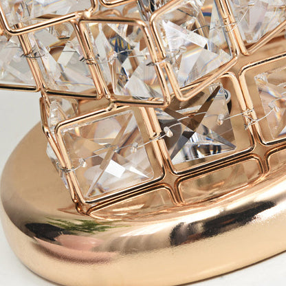 Traditional European Cone Lampshade Aluminum Crystal 1-Light Table Lamp For Bedroom