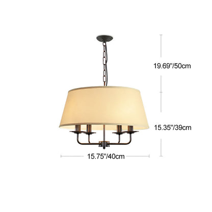 Traditional Rustic Cylinder Iron Fabric 4-Light Chandelier For Living Room