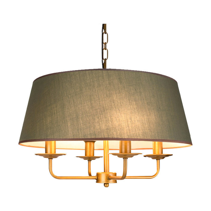 Traditional Rustic Cylinder Iron Fabric 4-Light Chandelier For Living Room