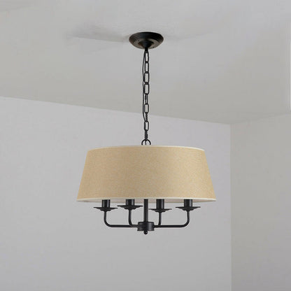 Traditional Rustic Cylinder Iron Fabric 4-Light Chandelier For Living Room