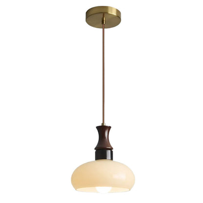 Modern Mid-Century Round Metal Rubberwood Glass 1-Light Pendant Light For Living Room