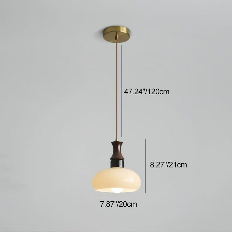 Modern Mid-Century Round Metal Rubberwood Glass 1-Light Pendant Light For Living Room