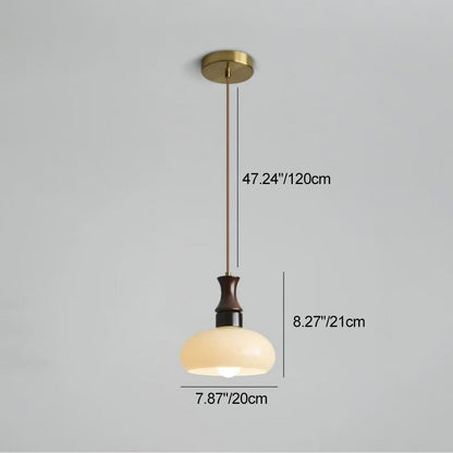 Modern Mid-Century Round Metal Rubberwood Glass 1-Light Pendant Light For Living Room