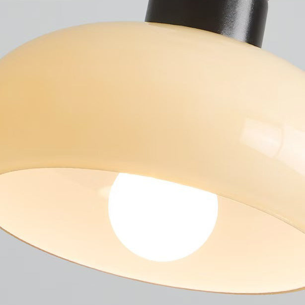 Modern Mid-Century Round Metal Rubberwood Glass 1-Light Pendant Light For Living Room