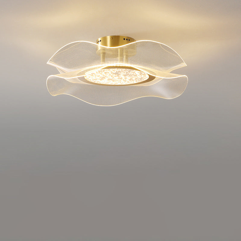 Modern Luxury Flower Metal Aluminum Acrylic LED Semi-Flush Mount Ceiling Light For Bedroom