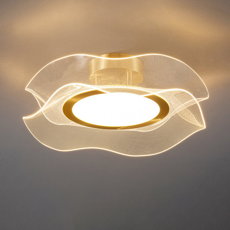 Modern Luxury Flower Metal Aluminum Acrylic LED Semi-Flush Mount Ceiling Light For Bedroom