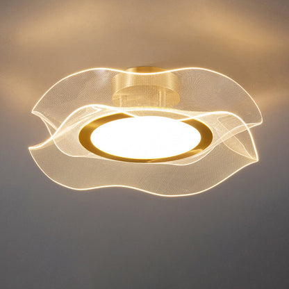 Modern Luxury Flower Metal Aluminum Acrylic LED Semi-Flush Mount Ceiling Light For Bedroom