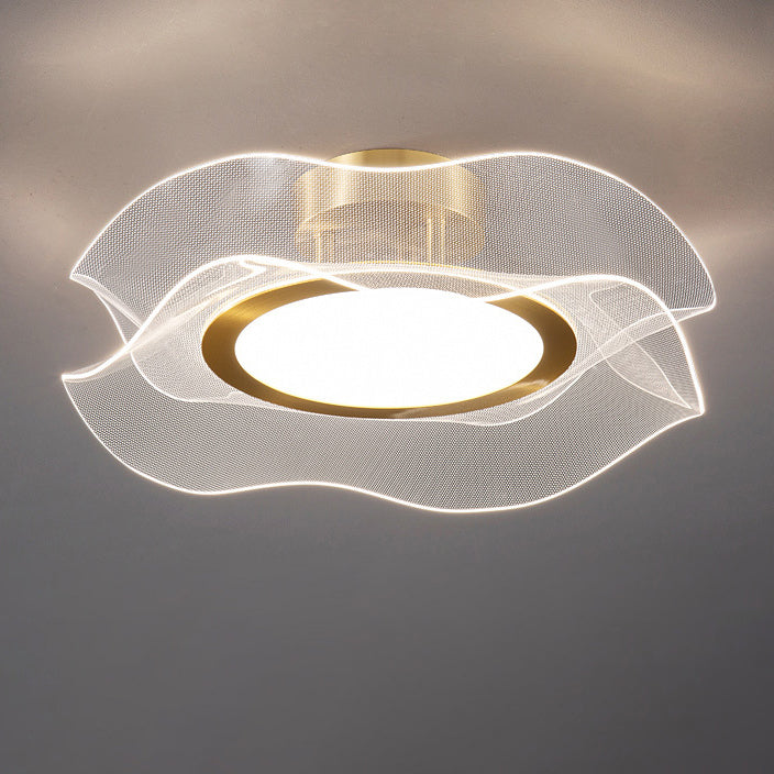 Modern Luxury Flower Metal Aluminum Acrylic LED Semi-Flush Mount Ceiling Light For Bedroom