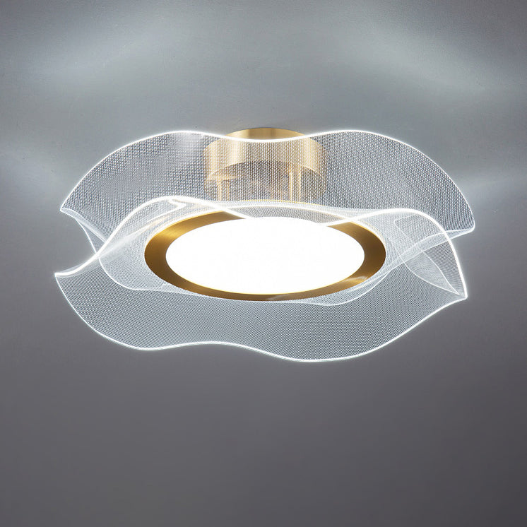 Modern Luxury Flower Metal Aluminum Acrylic LED Semi-Flush Mount Ceiling Light For Bedroom
