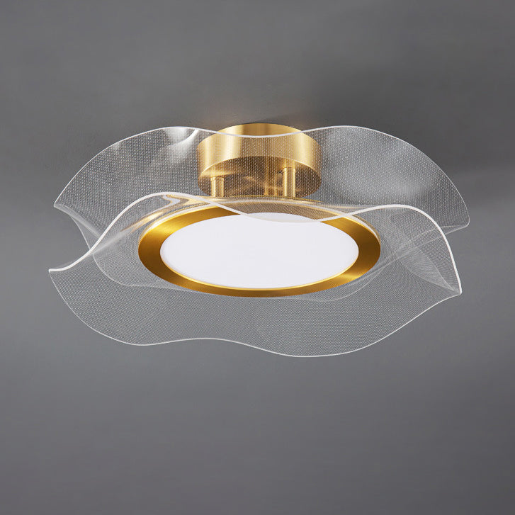 Modern Luxury Flower Metal Aluminum Acrylic LED Semi-Flush Mount Ceiling Light For Bedroom
