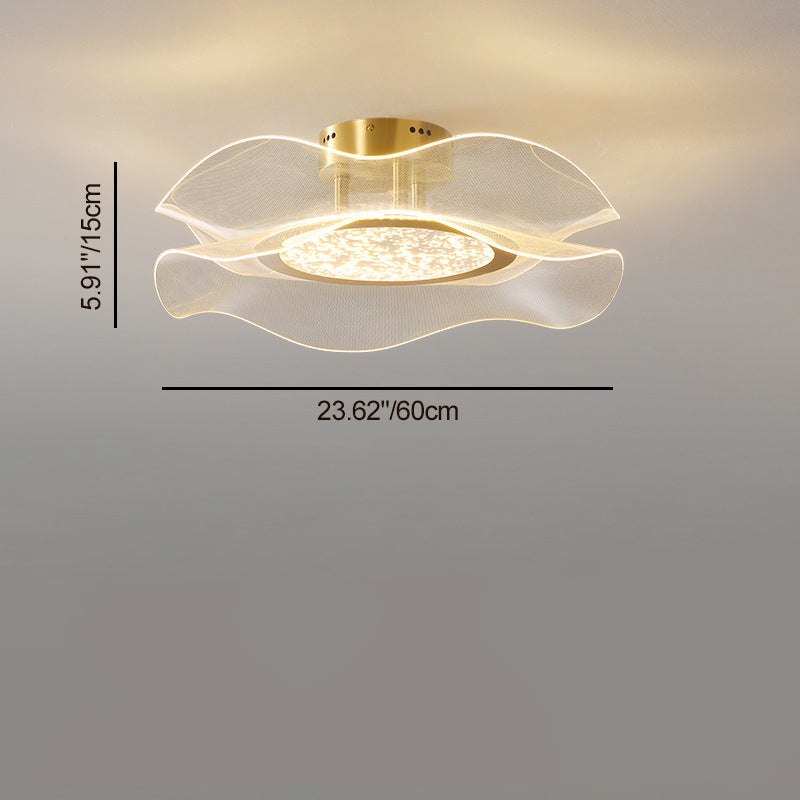 Modern Luxury Flower Metal Aluminum Acrylic LED Semi-Flush Mount Ceiling Light For Bedroom